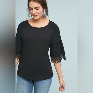 Anthropologie Pennbrooke Top Black size S lace crochet sleeve blouse